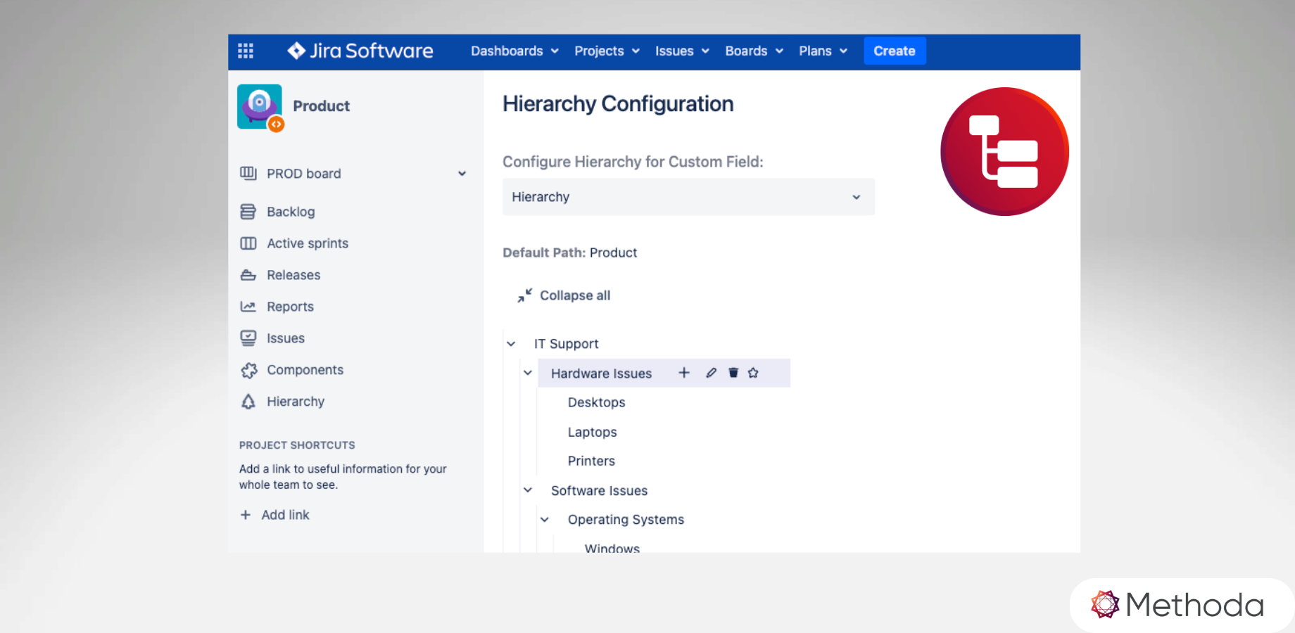 Manage custom hierarchies at project level