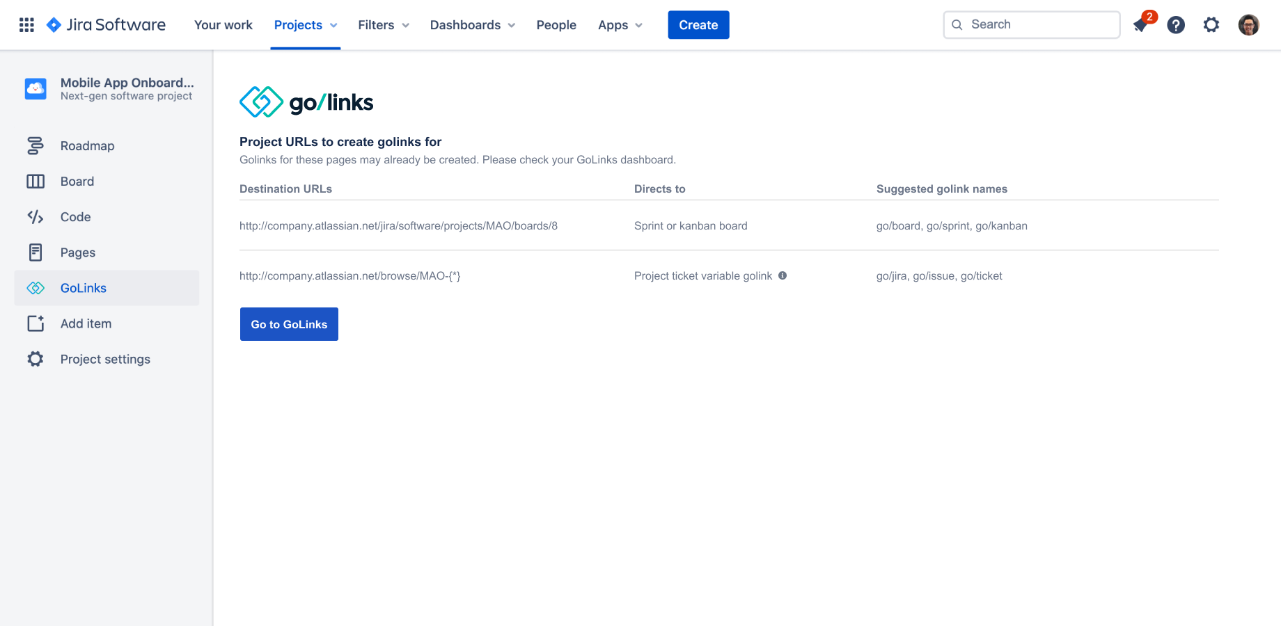 See Jira URLs to create go links for (coming soon)