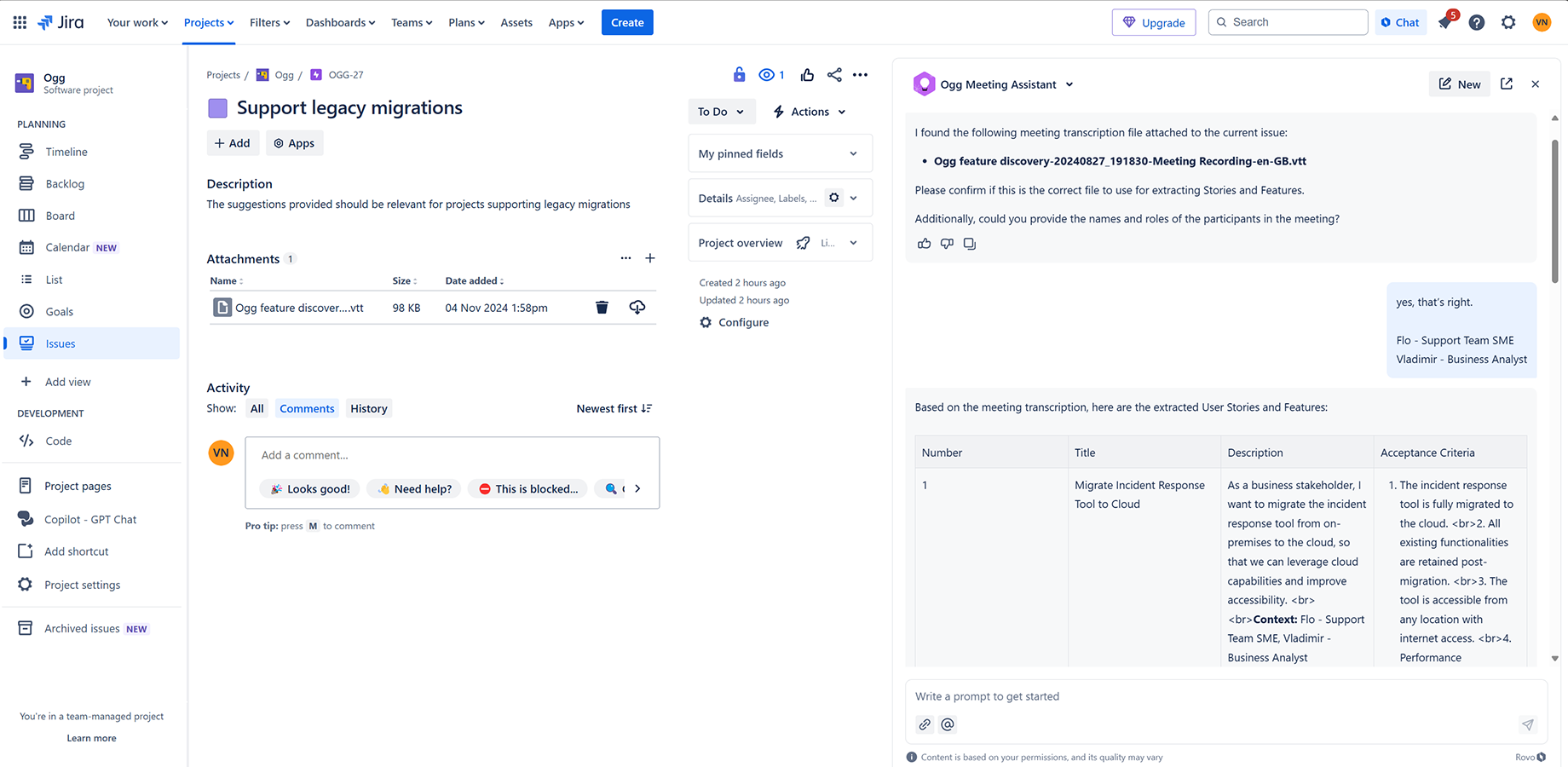 Ogg meeting assistant extracting key stories and features