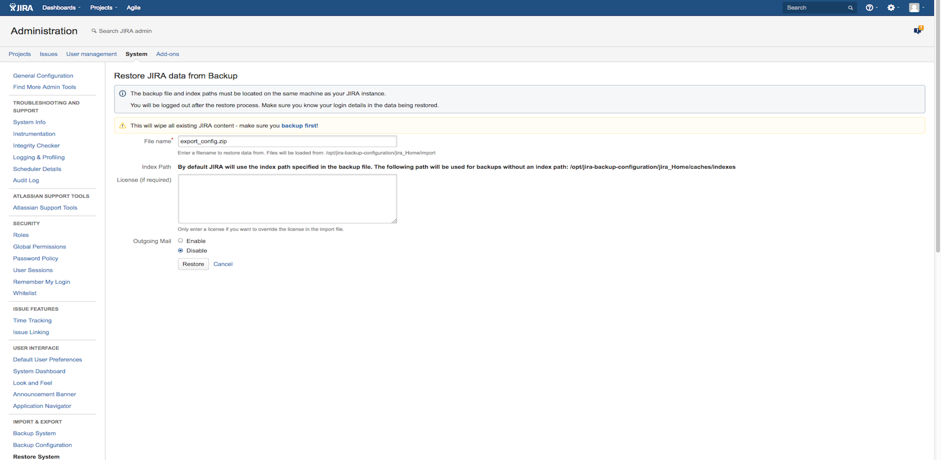 Import your configuration data