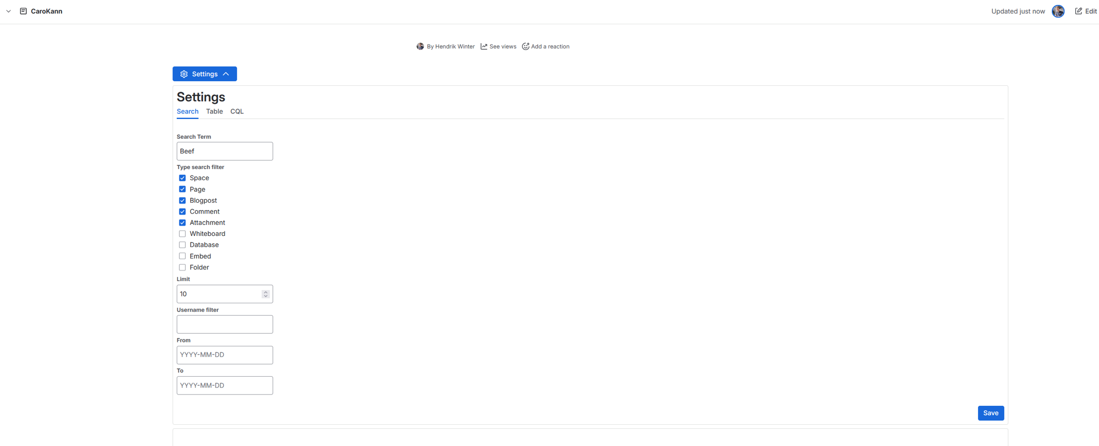 Basic macro configuration panel in Confluence.