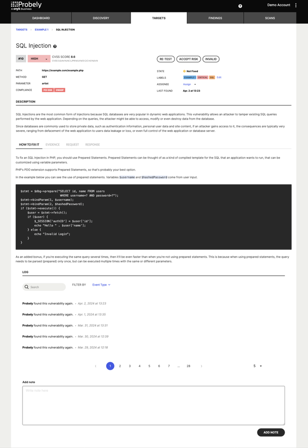 How to fix guidance for a SQL injection in PHP