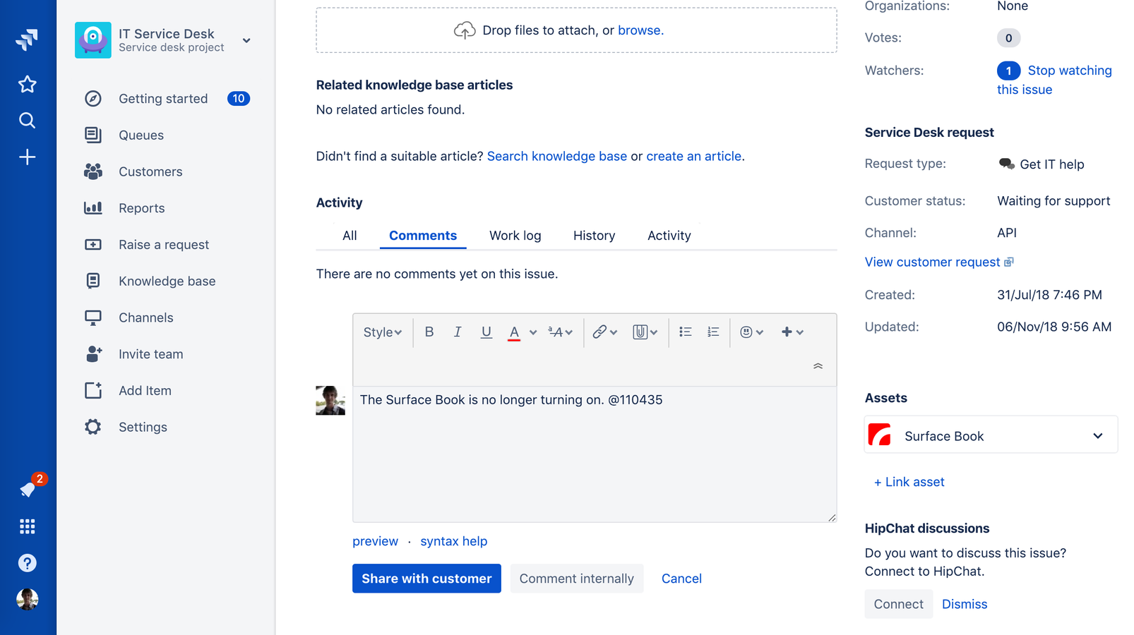 Link specific assets by adding a comment