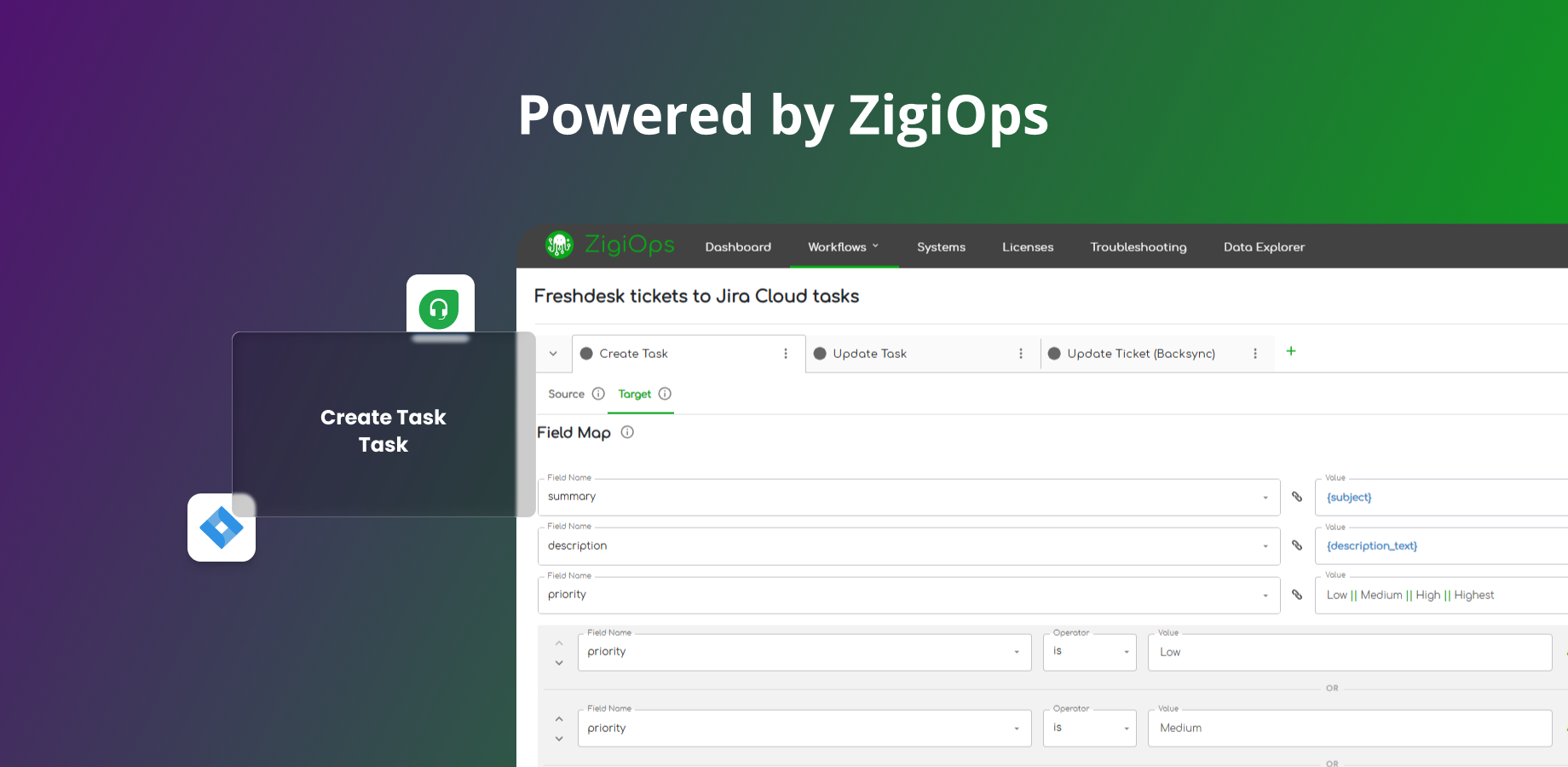 ZigiOps advanced data mappings let you precisely align Jira and Freshdesk fields, apply conditions, and manage complex dependencies to ensure accurate, consistent ticket and issue synchronization across systems.
