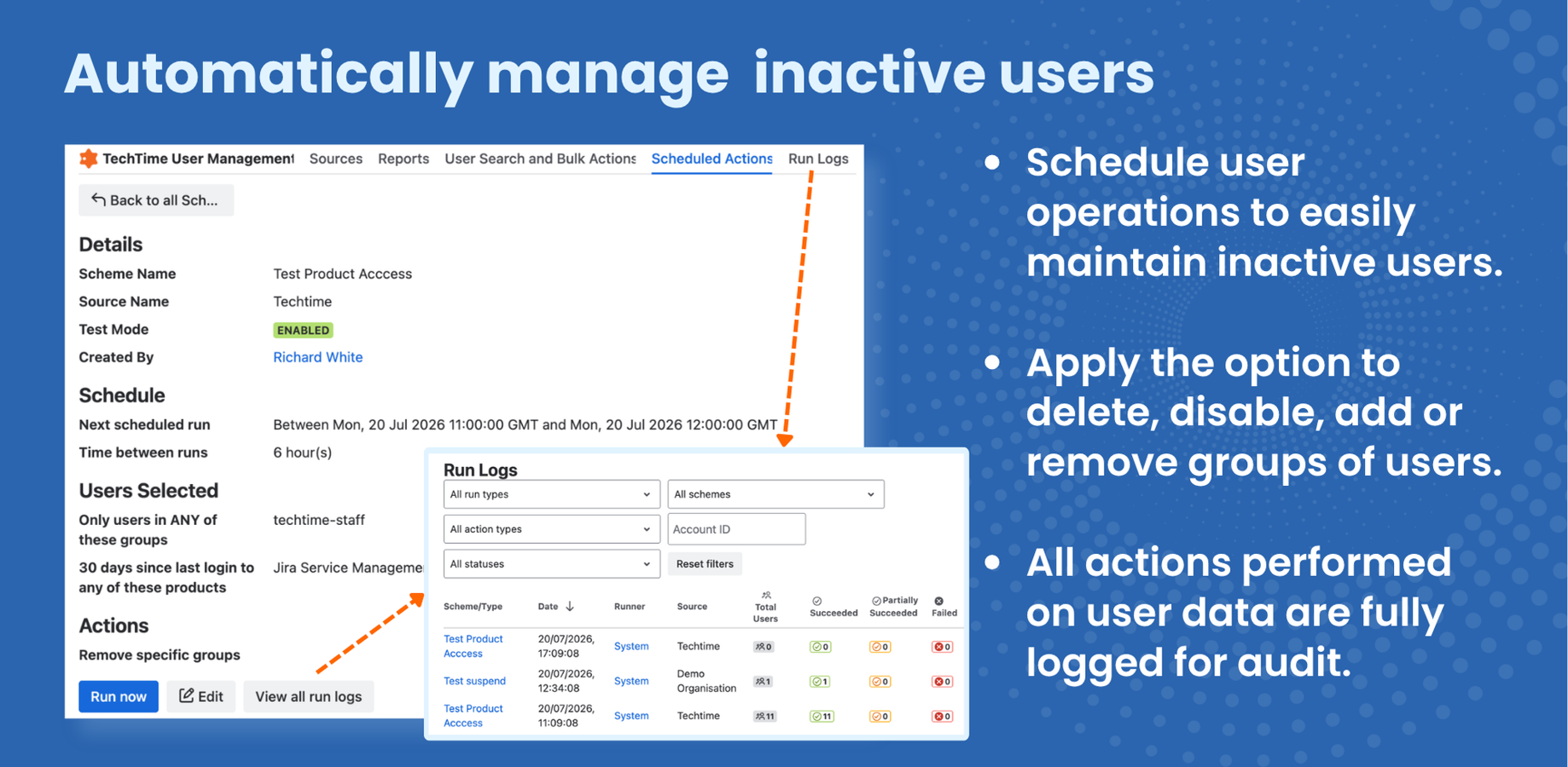 An image showing how audit logs can be used to identify changes, including filtering options