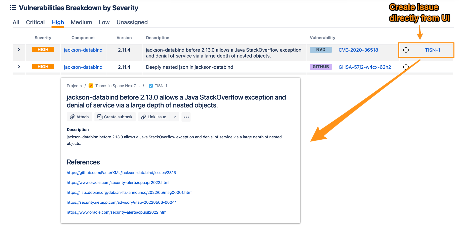 Create issues from vulnerabilities detected in Dependency Track