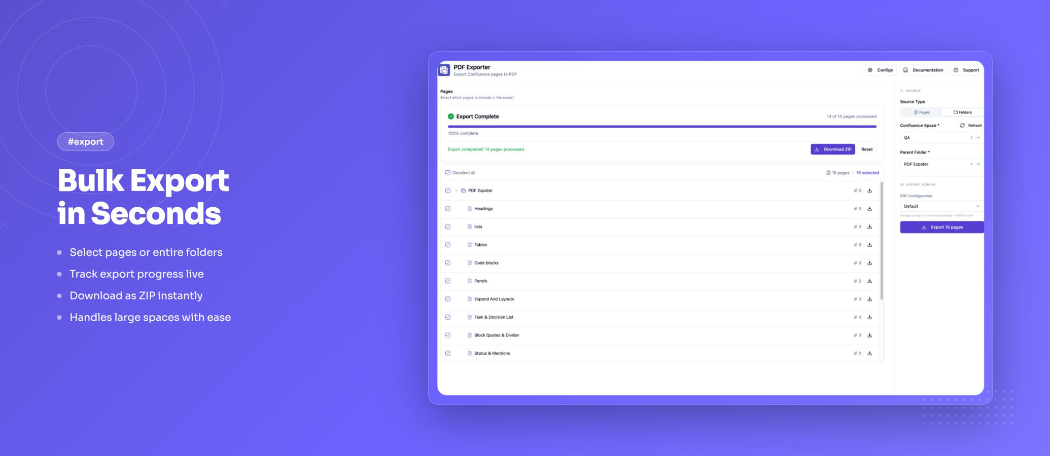 Export pages