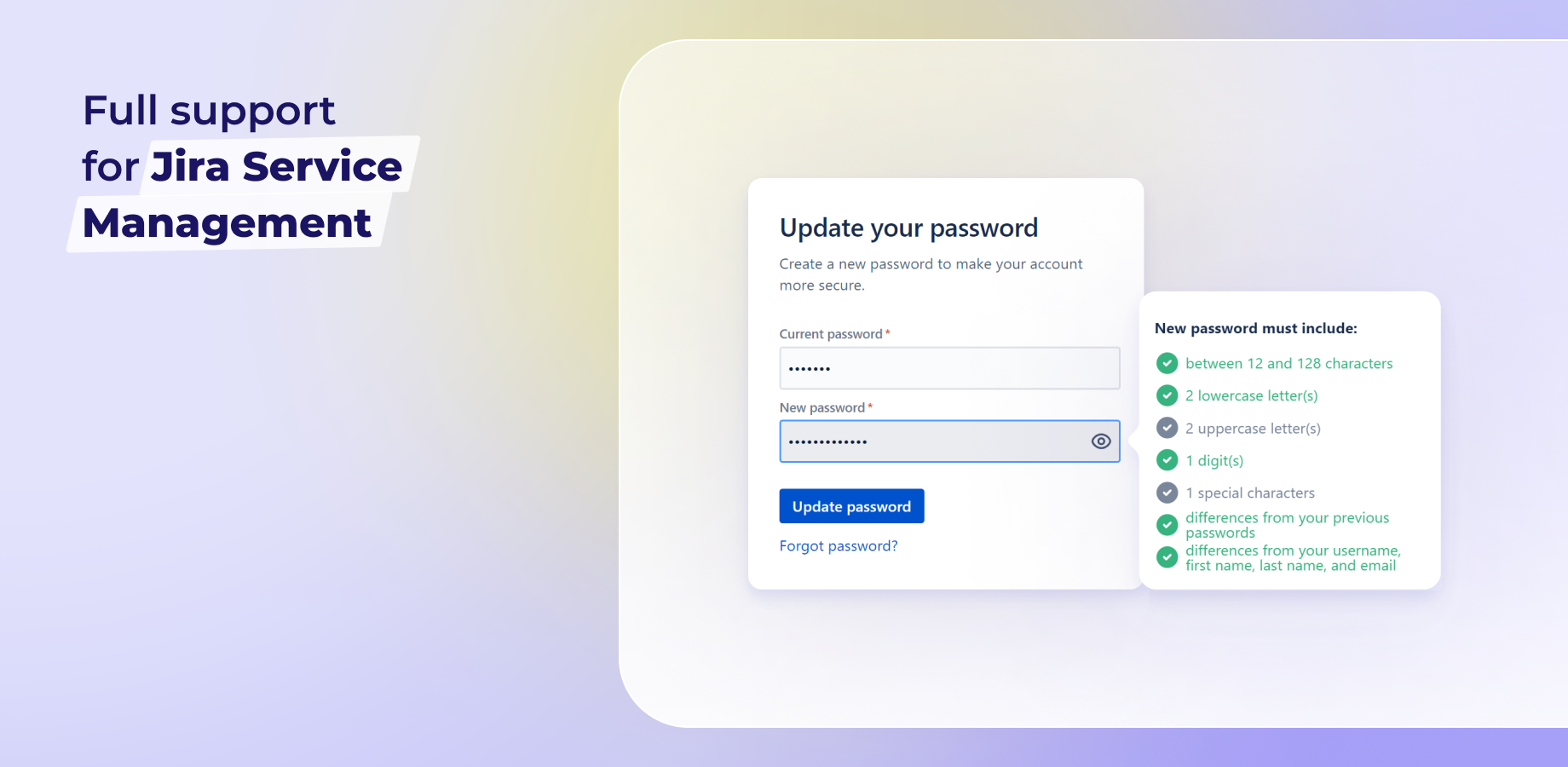 Rules for setting and changing passwords in Jira Service Management