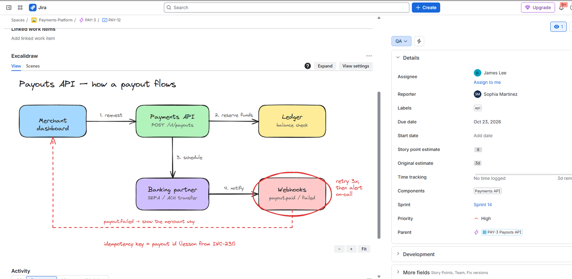 Sketch the design right in the Jira issue — the whole team sees the same diagram.