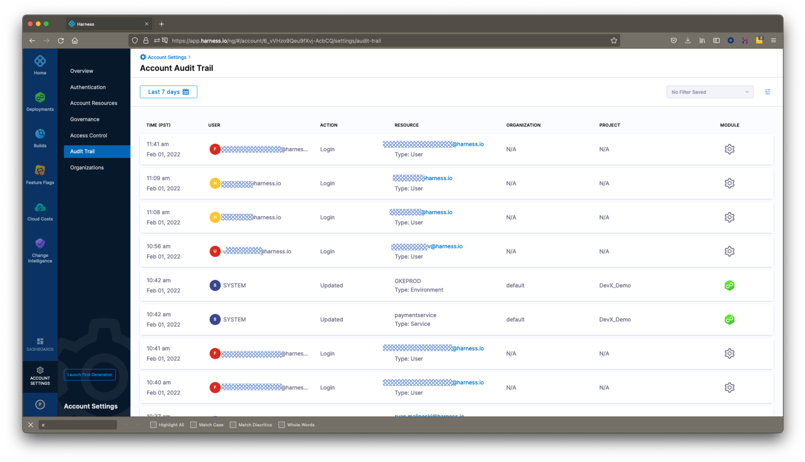 Audit Trail view