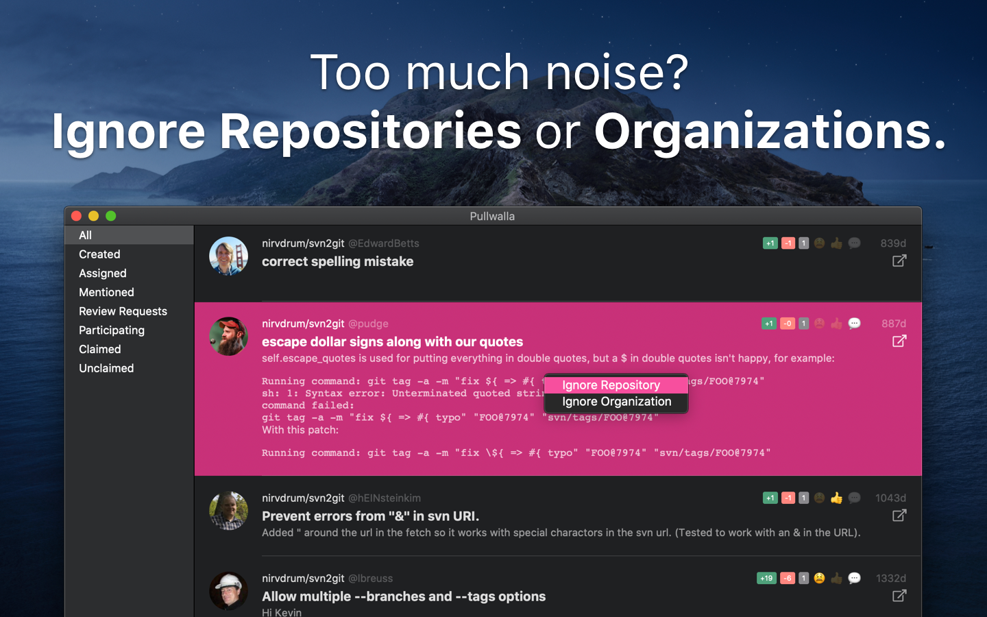 Ignore Unwanted Repos and Organizations