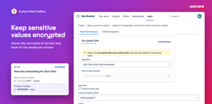 Encrypted custom field storing a bank account number with AES-256-GCM at rest. Values stay masked on the issue and only the people you grant view permission to can reveal them.