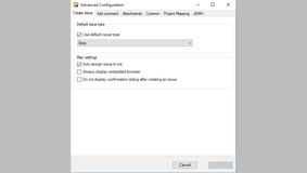 Configuration dialog: Create issue tab