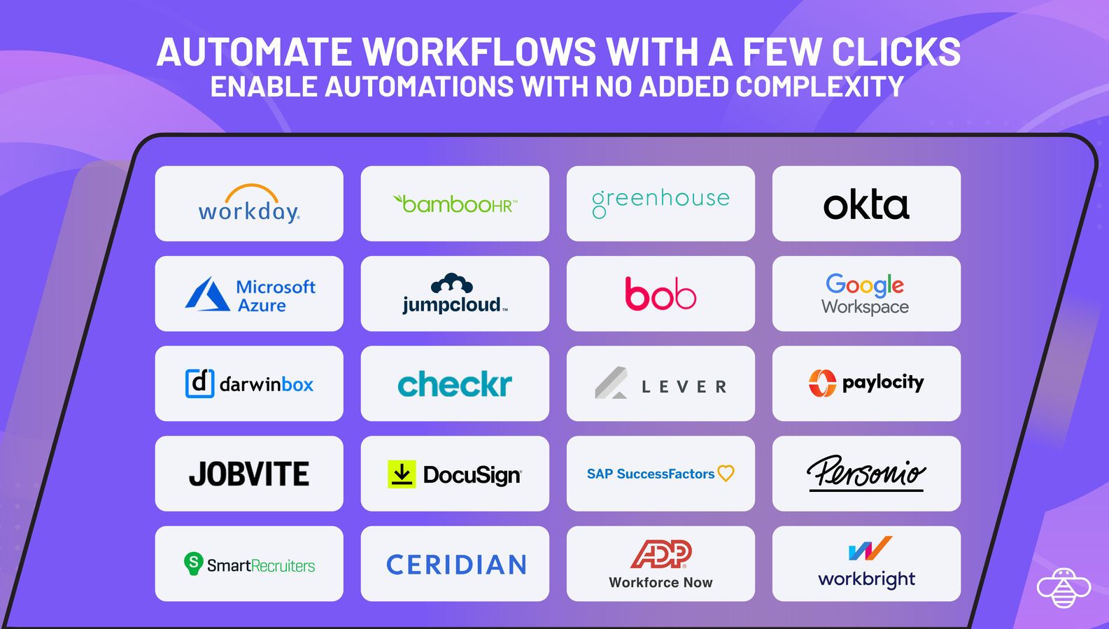 OnLink provides native integrations to Workday, BambooHR and Greenhouse, Azure AD, Okta, JumpCloud, PingOne, Google Workspace.