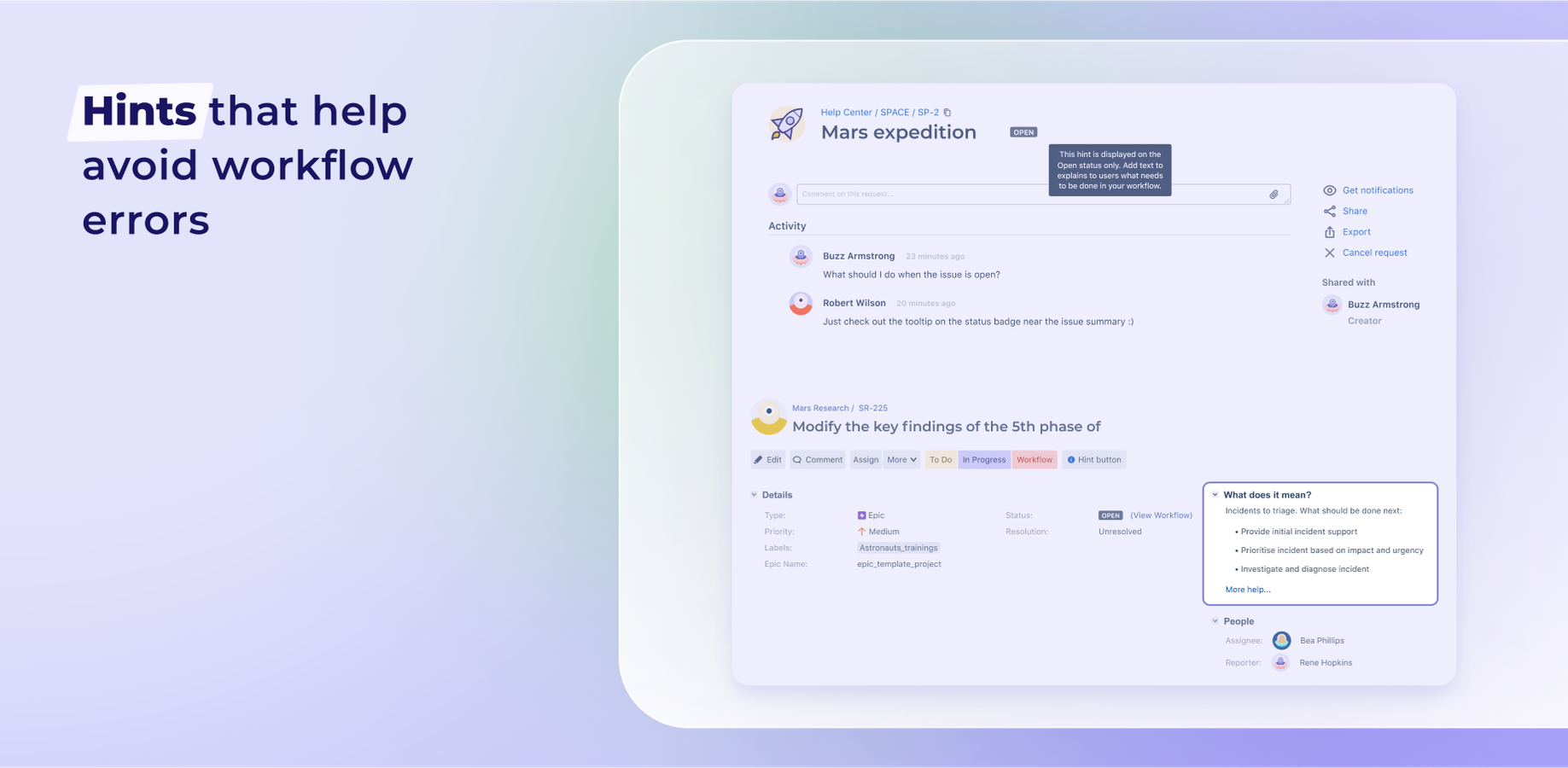 Hints that help avoid workflow errors