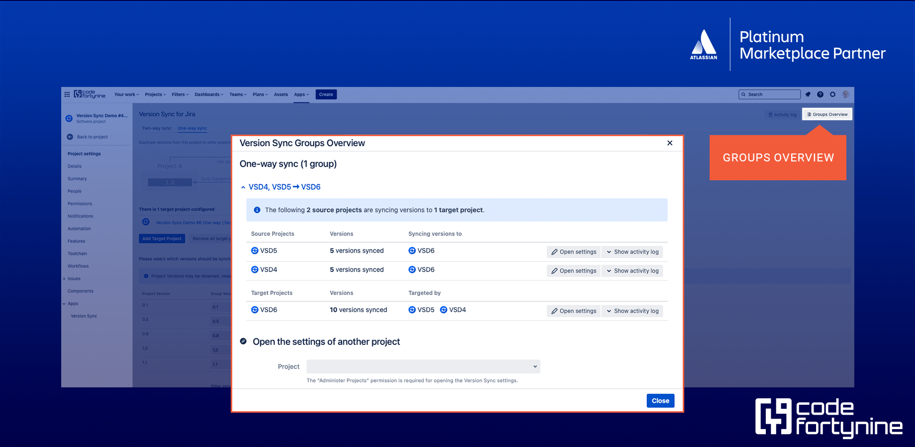 Manage and synchronize releases across different project types, including company-managed, team-managed, software, service management, and more. View ​all projects with synced versions in the Groups Overview.