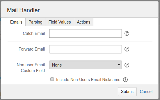 The configuration form with the Emails tab selected.