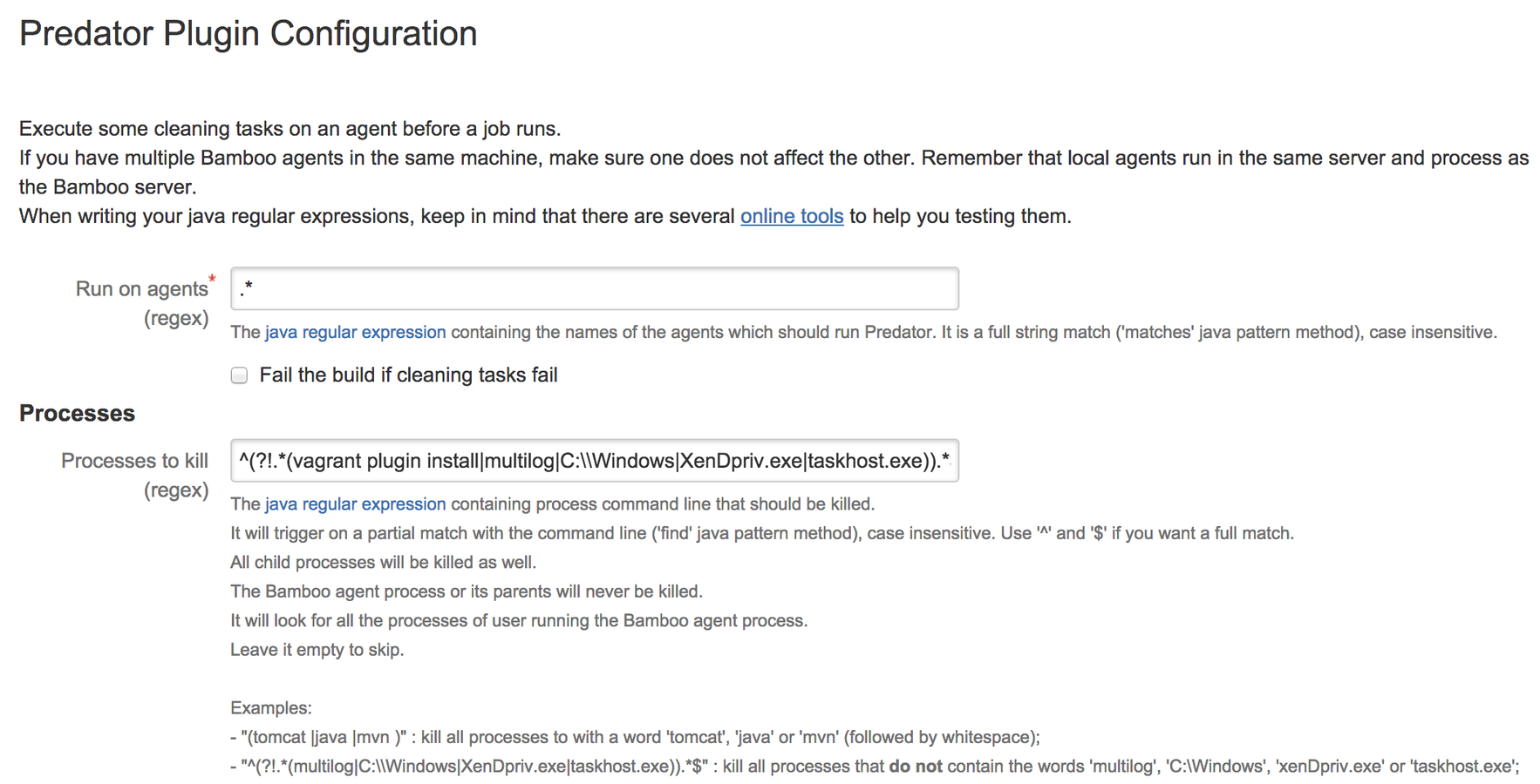 Admin configuration screen