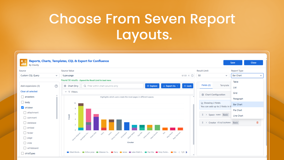 Show the same data the way your audience needs it. Switch between seven layouts, from tables and grids to bar, pie and line charts, like this bar chart of the pages each user created, split per space.
