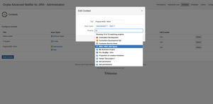 App administration allows you to select to which projects/issue types the notification feature is added, by defining contexts.