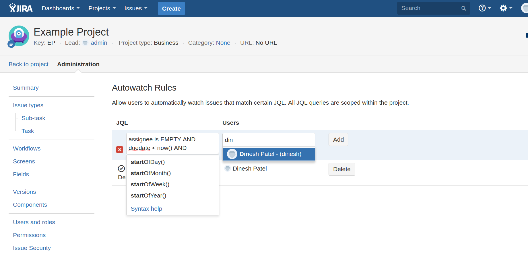 ​Use arbitrarily complex JQL to match issues to autowatch. Issues are matched when they are created or updated.