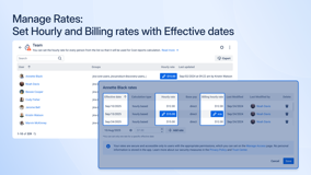 Set hourly cost and billing rate with effective dates for each member